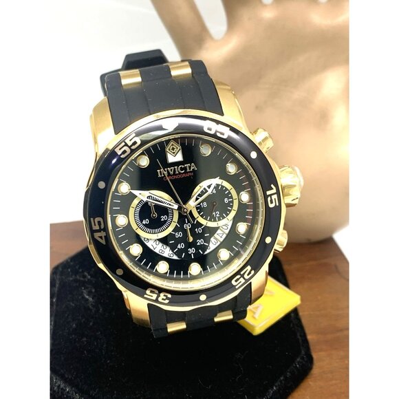 Invicta Men's Watch 6981 Pro Diver Black Dial Gold Tone Chronograph Black Rubber - Picture 14 of 15